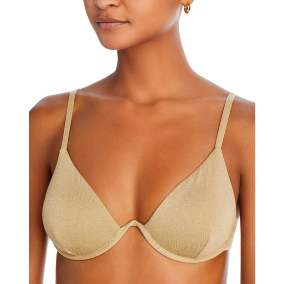 AQUA Women's Swim Metallic Triangle Underwire Bikini Top Gold Sz XS 15631
